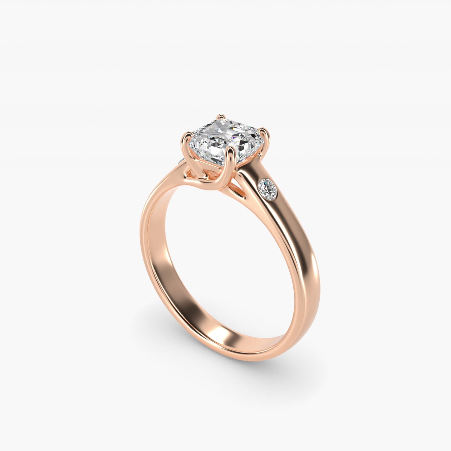 Cross Prong Solitaire Engagement Ring With Diamond Accent In 14K Rose Gold By James Allen - Asscher Center
