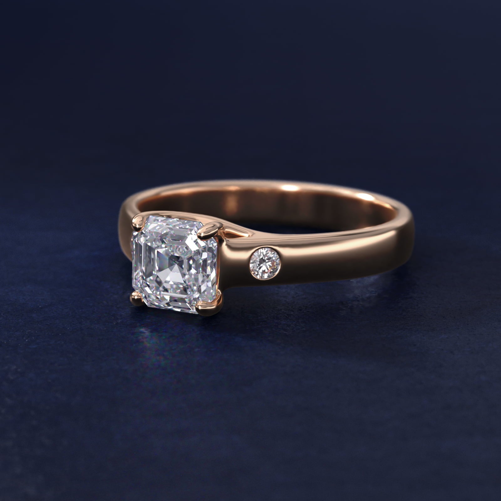 Cross Prong Solitaire Engagement Ring With Diamond Accent In 14K Rose Gold By James Allen - Asscher Center