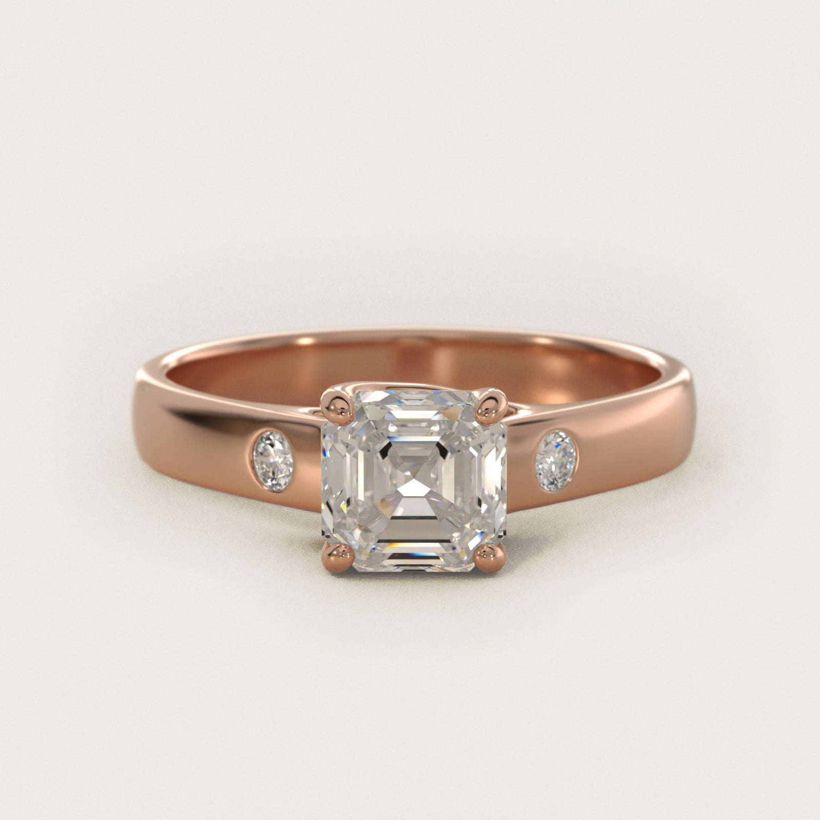 Cross Prong Solitaire Engagement Ring With Diamond Accent In 18k Rose Gold By James Allen - Asscher Center