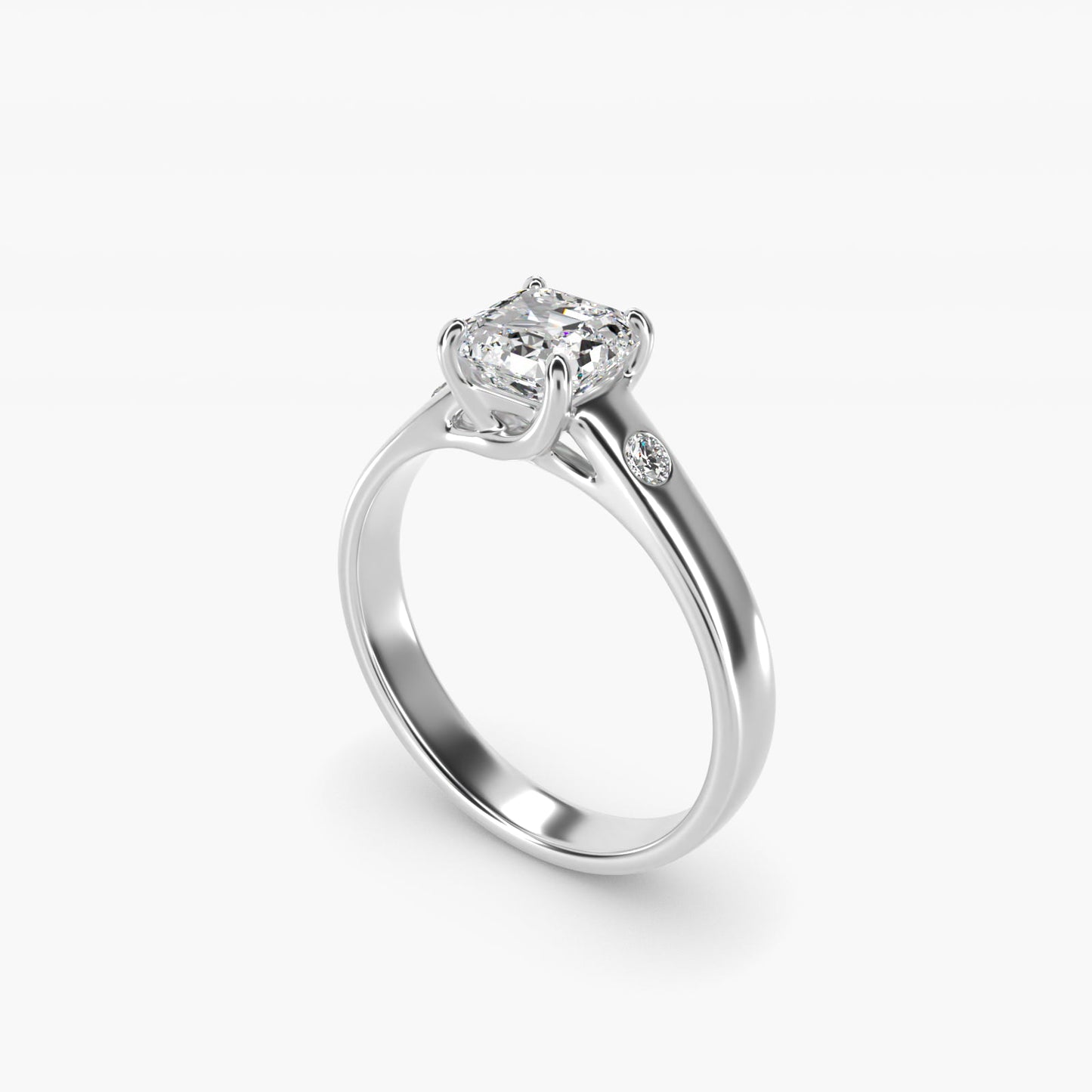 Cross Prong Solitaire Engagement Ring With Diamond Accent In 18k White Gold By James Allen - Asscher Center