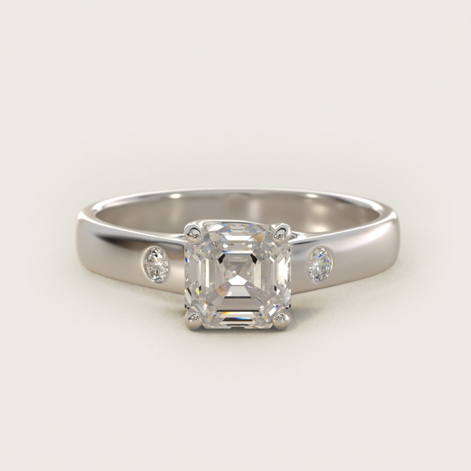 Cross Prong Solitaire Engagement Ring With Diamond Accent In 14K White Gold By James Allen - Asscher Center