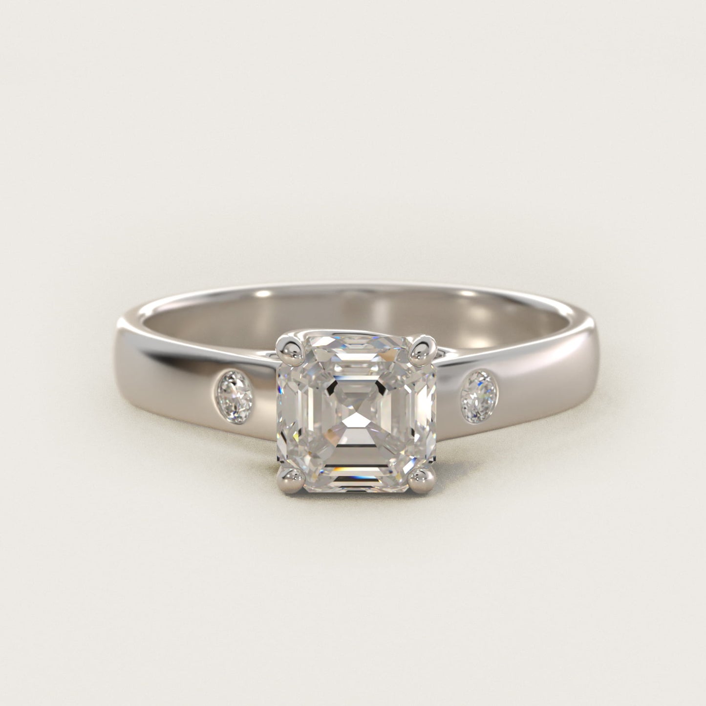 Cross Prong Solitaire Engagement Ring With Diamond Accent In 18k White Gold By James Allen - Asscher Center