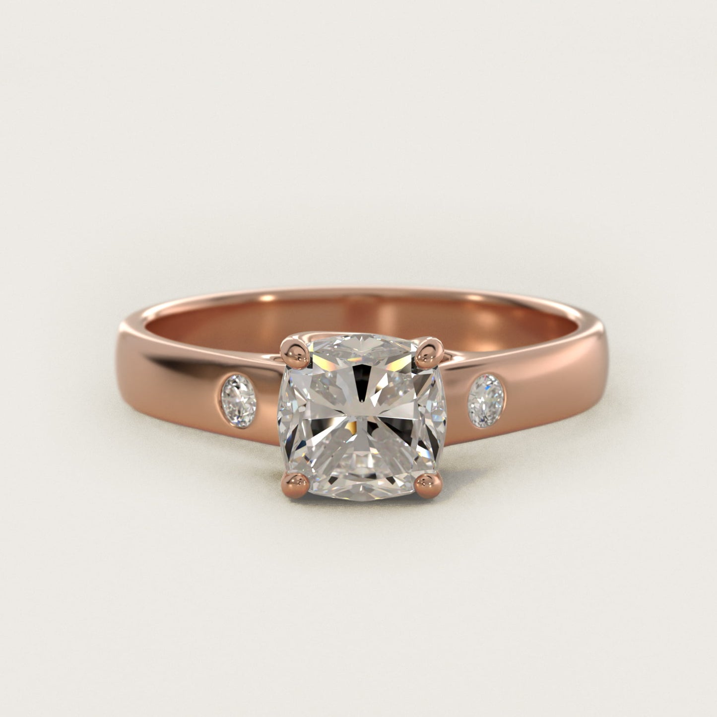 Cross Prong Solitaire Engagement Ring With Diamond Accent In 18k Rose Gold By James Allen - Cushion Center