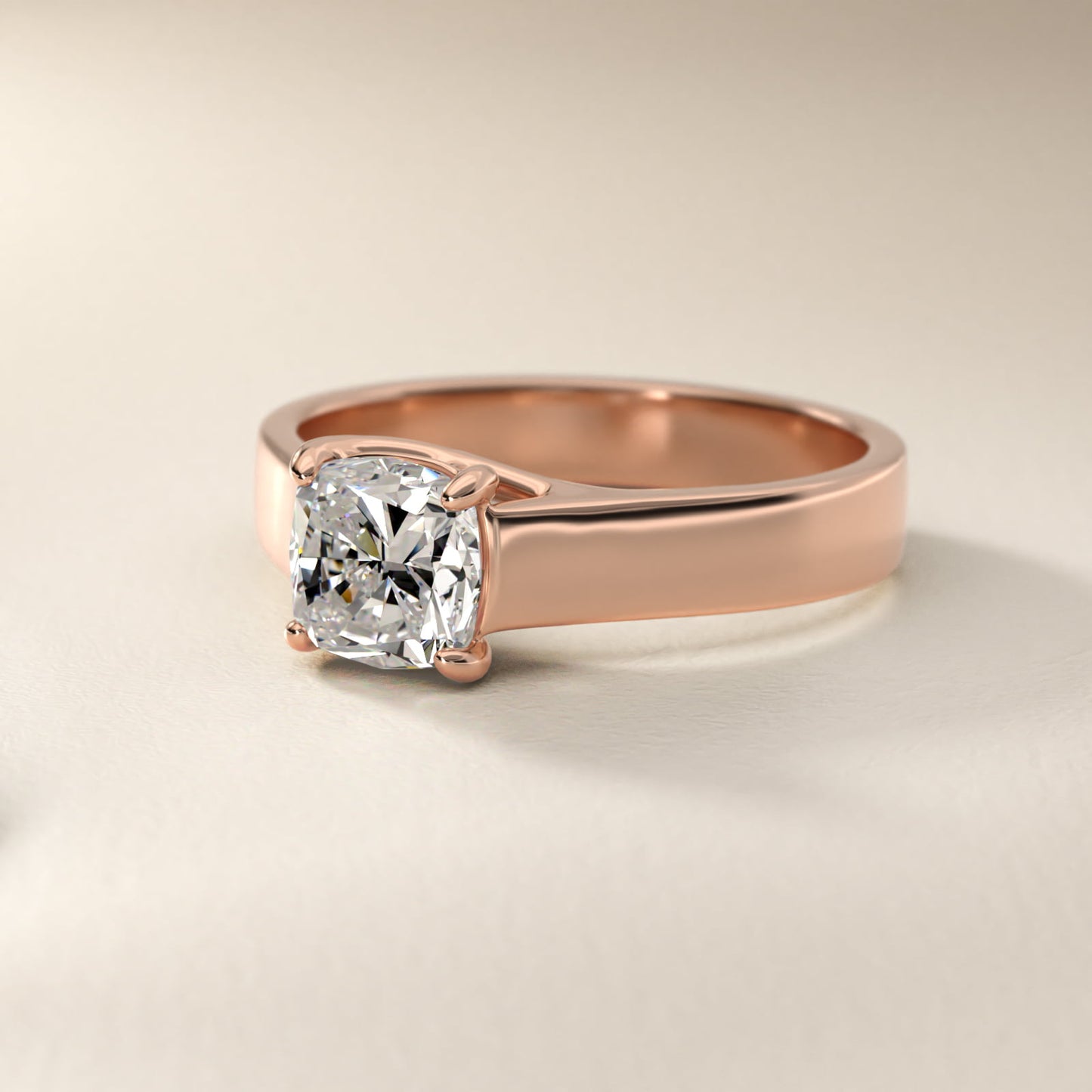 Cross Prong Solitaire Engagement Ring In 18k Rose Gold By James Allen - Cushion Center
