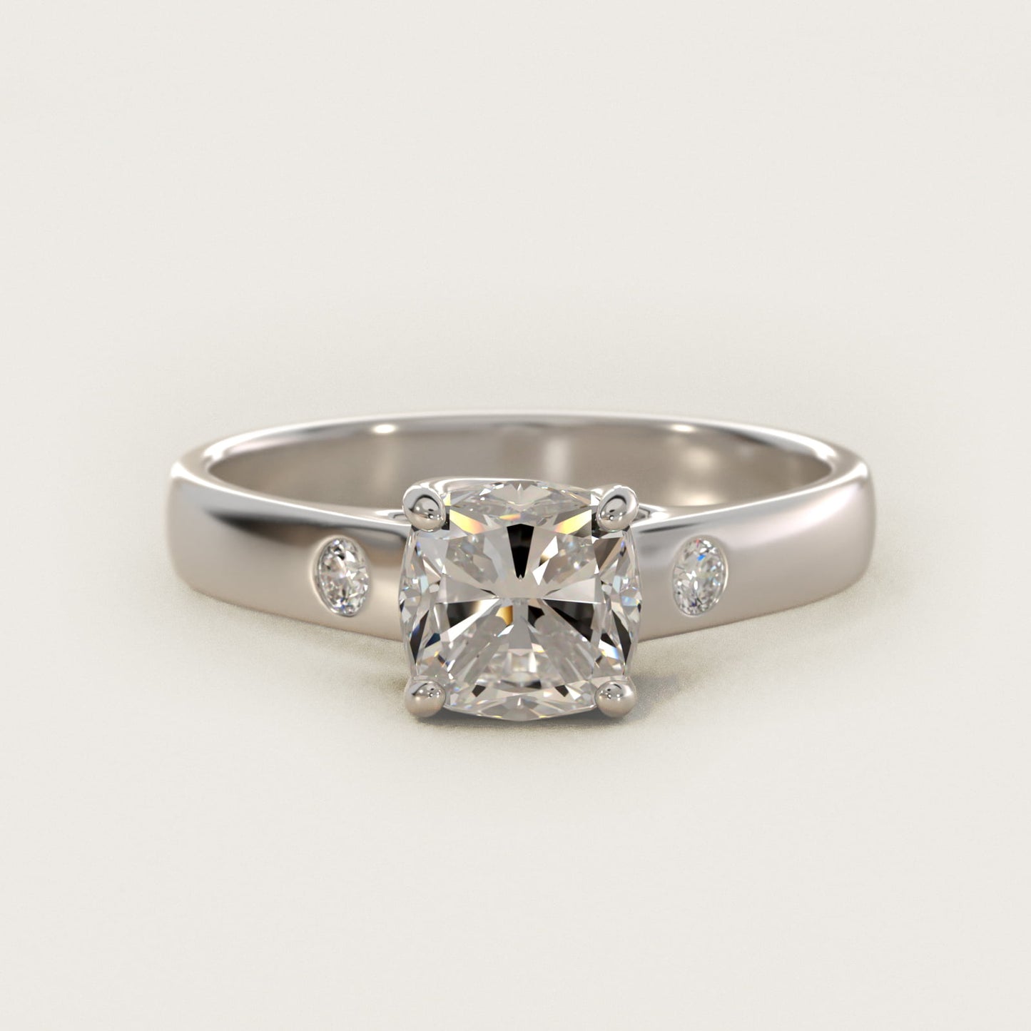 Cross Prong Solitaire Engagement Ring With Diamond Accent In 18k White Gold By James Allen - Cushion Center