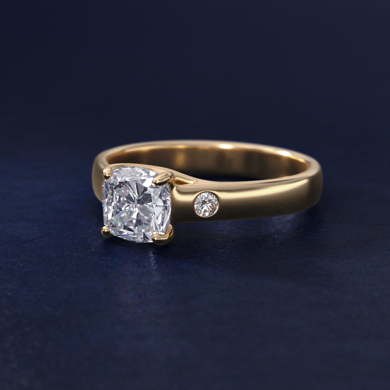 Cross Prong Solitaire Engagement Ring With Diamond Accent In 18k Yellow Gold By James Allen - Cushion Center
