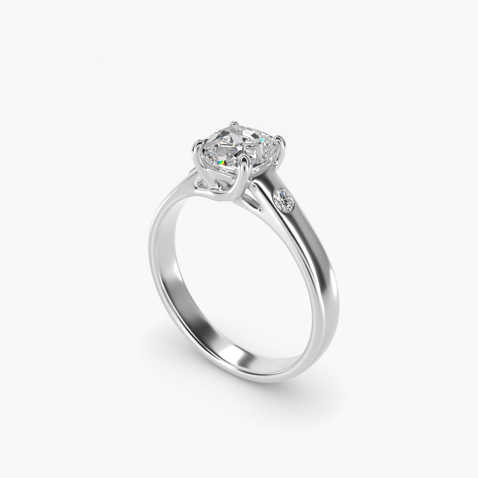 Cross Prong Solitaire Engagement Ring With Diamond Accent In Platinum By James Allen - Cushion Center