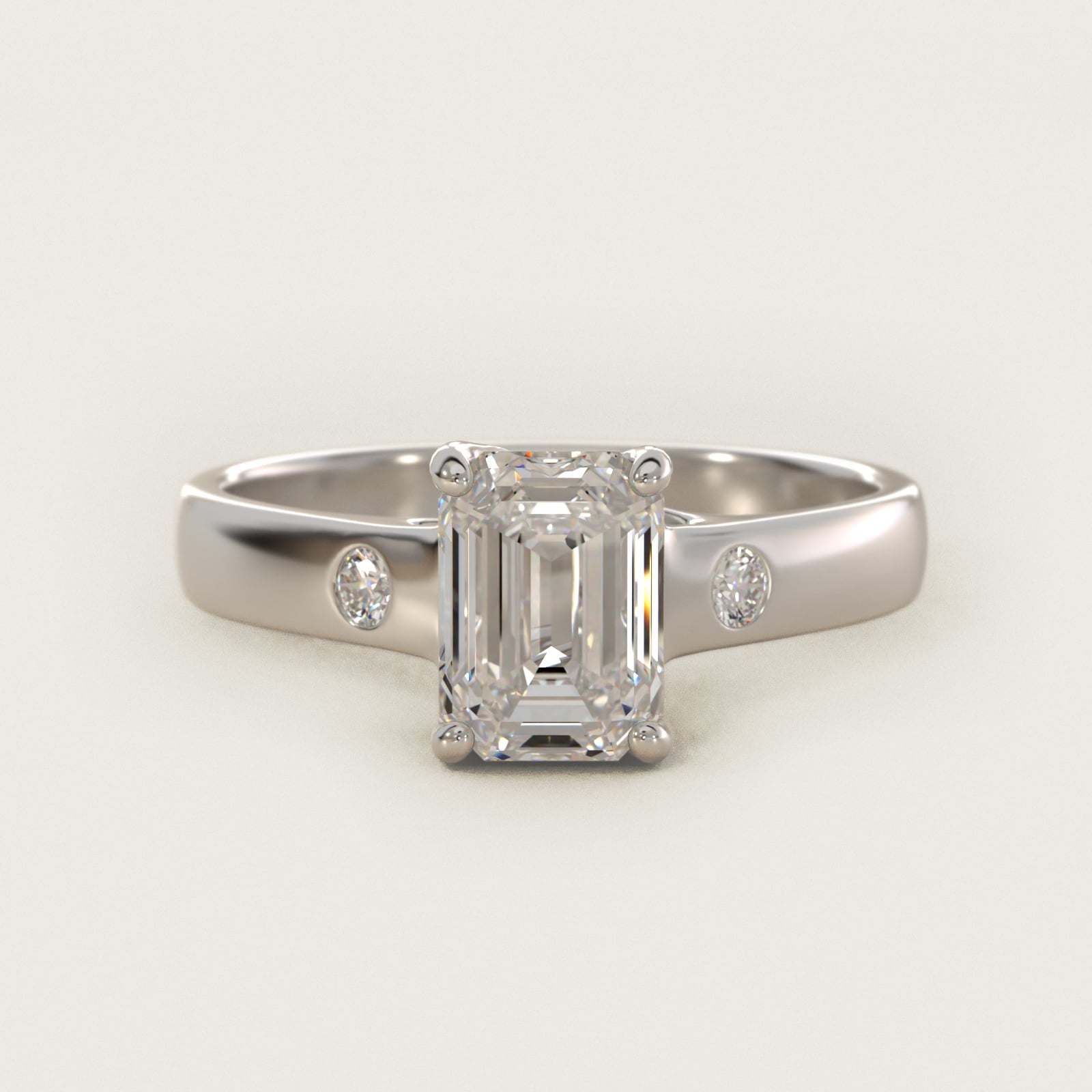 Cross Prong Solitaire Engagement Ring With Diamond Accent In 14K White Gold By James Allen - Emerald Center