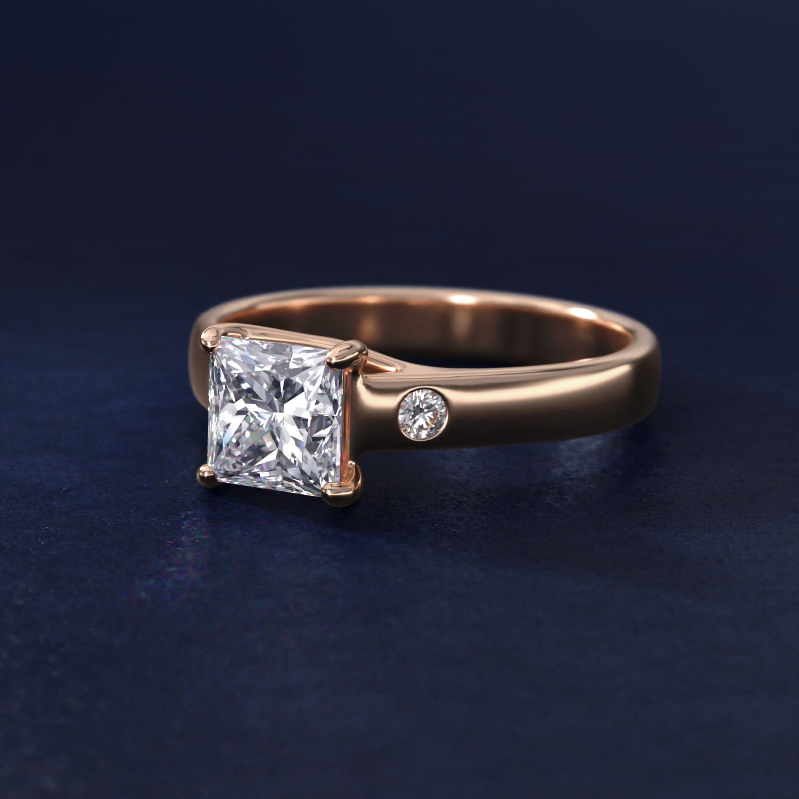 Cross Prong Solitaire Engagement Ring With Diamond Accent In 18k Rose Gold By James Allen - Princess Center