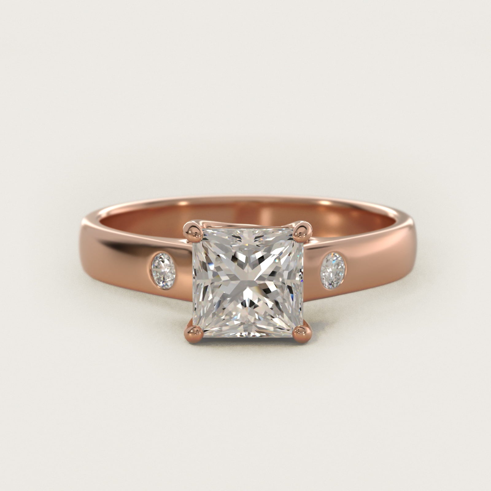Cross Prong Solitaire Engagement Ring With Diamond Accent In 14K Rose Gold By James Allen - Princess Center