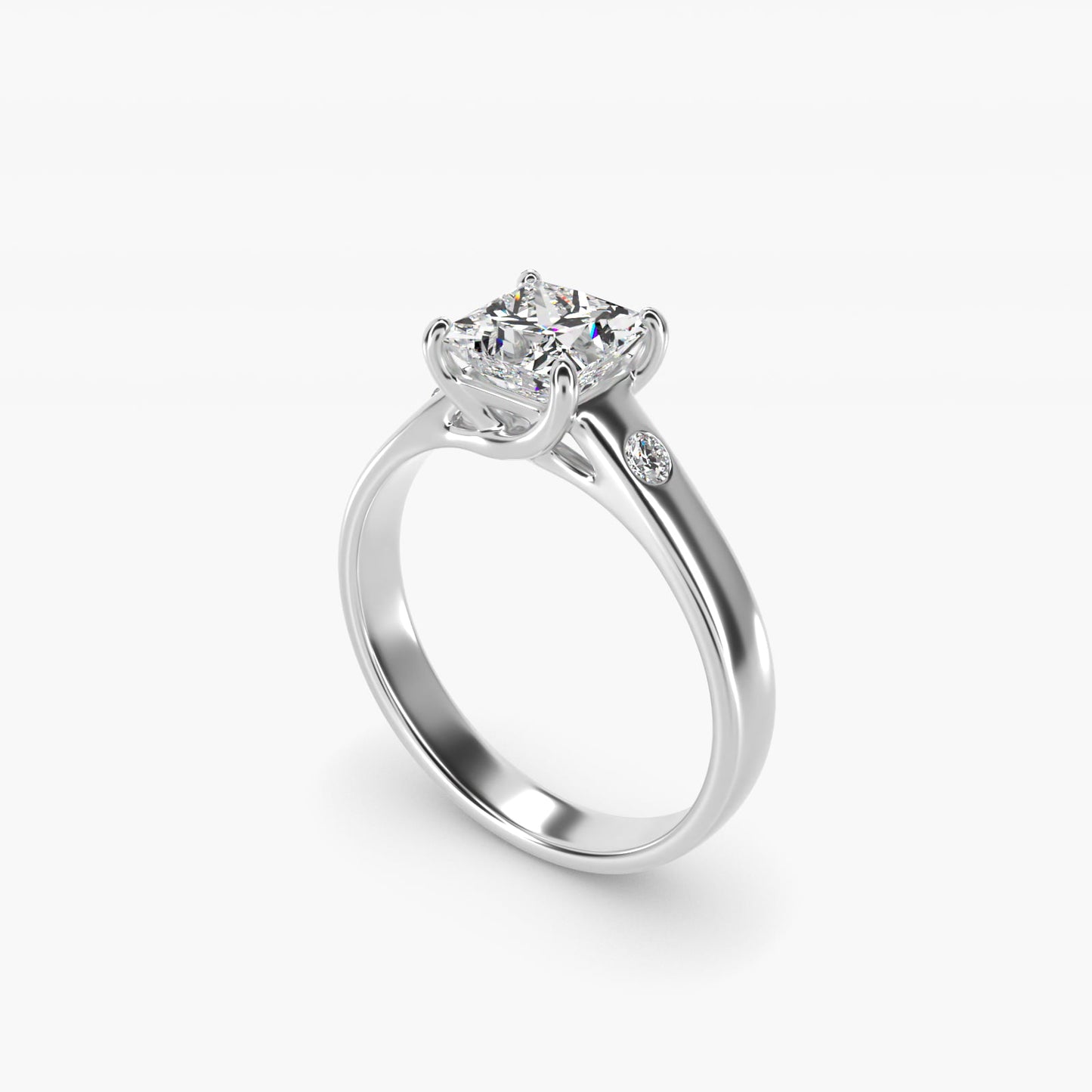 Cross Prong Solitaire Engagement Ring With Diamond Accent In 14K White Gold By James Allen - Princess Center