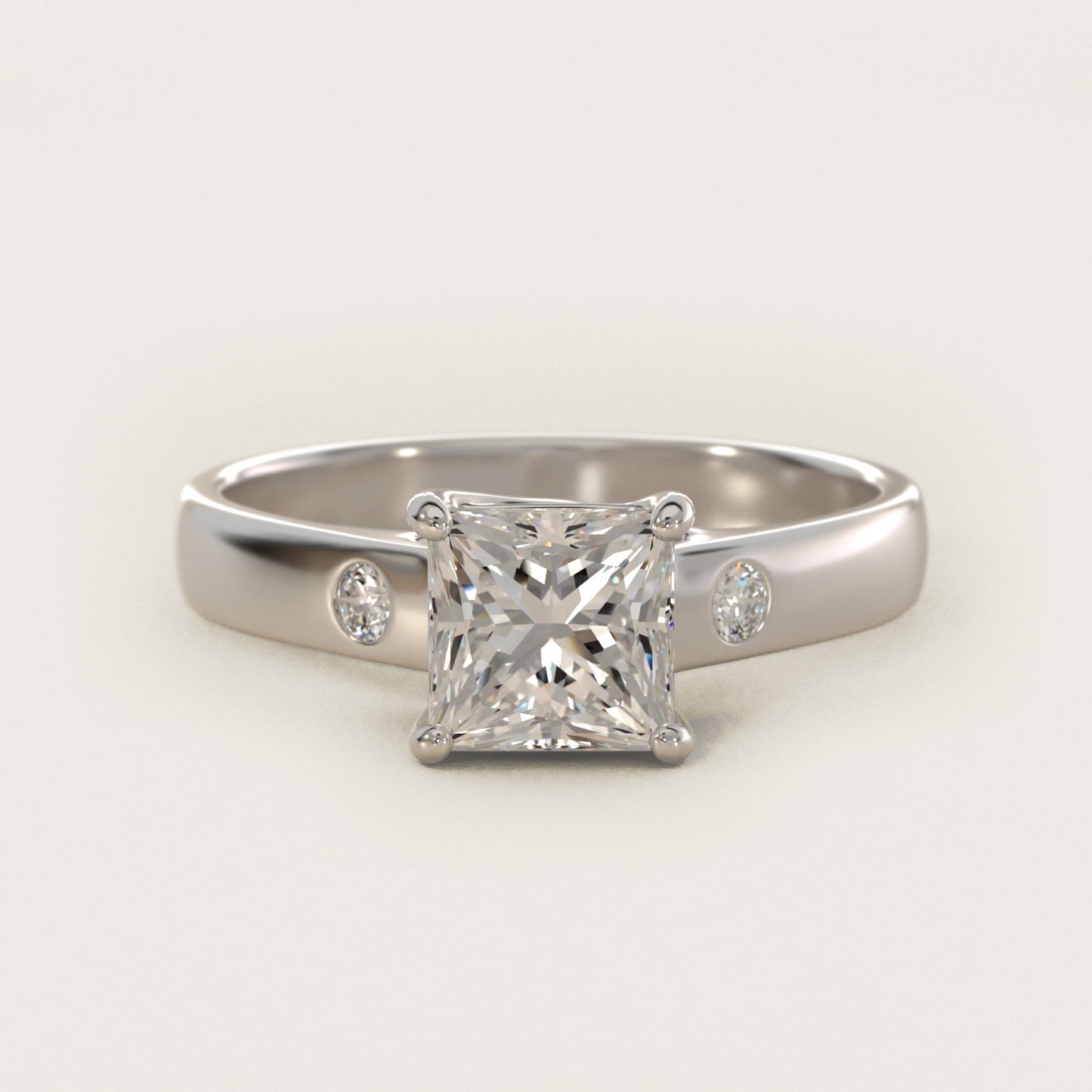 Cross Prong Solitaire Engagement Ring With Diamond Accent In 14K White Gold By James Allen - Princess Center