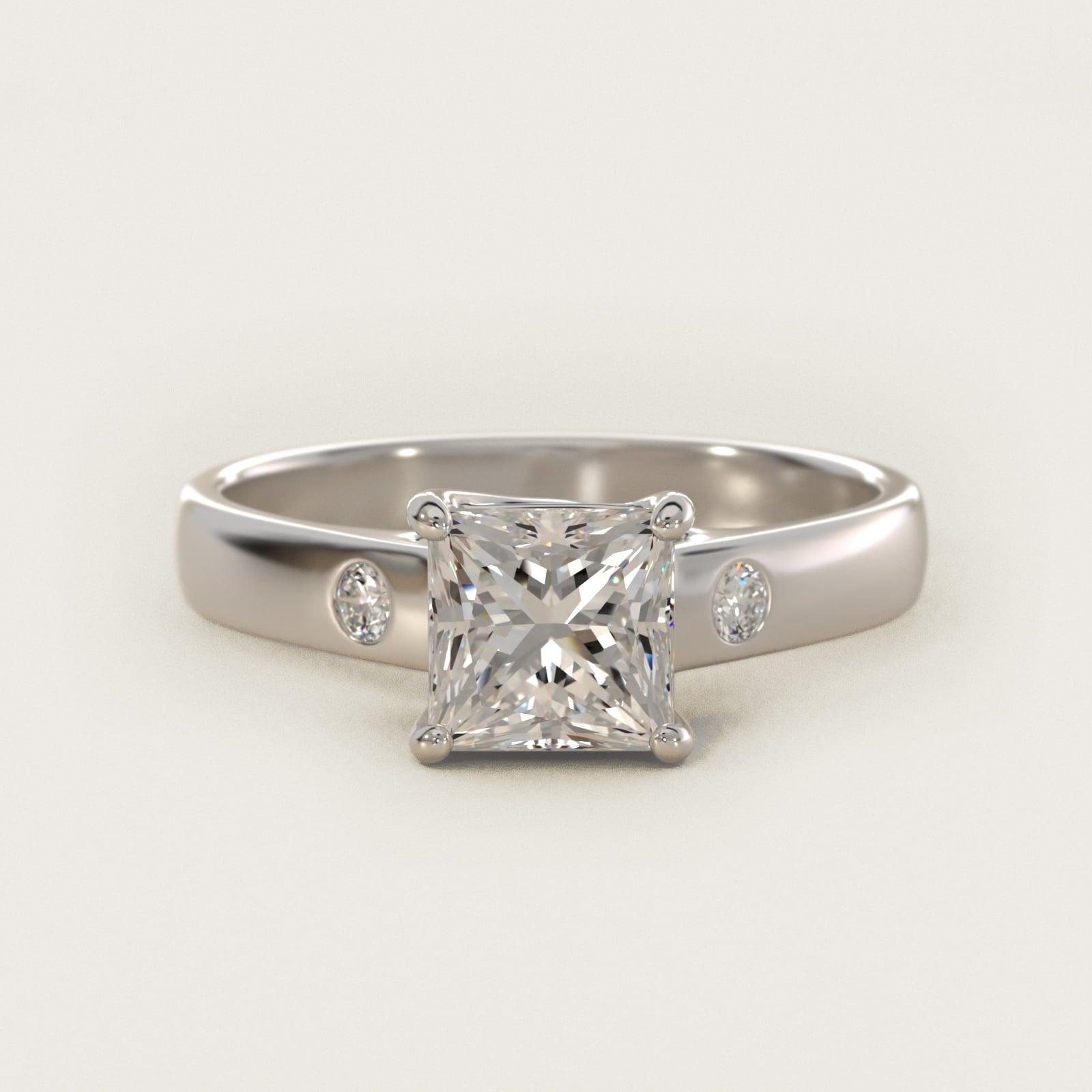 Cross Prong Solitaire Engagement Ring With Diamond Accent In 18k White Gold By James Allen - Princess Center
