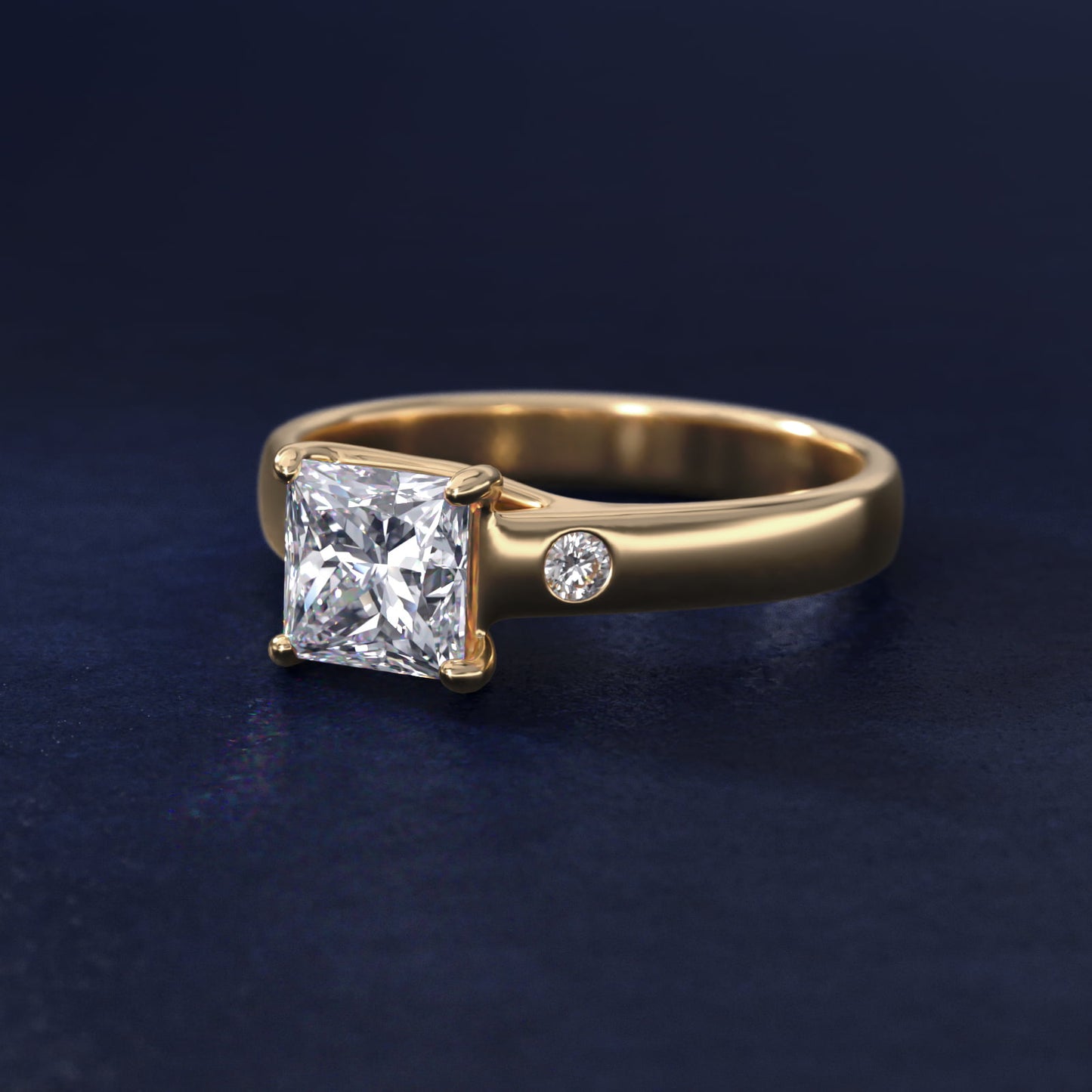 Cross Prong Solitaire Engagement Ring With Diamond Accent In 14K Yellow Gold By James Allen - Princess Center