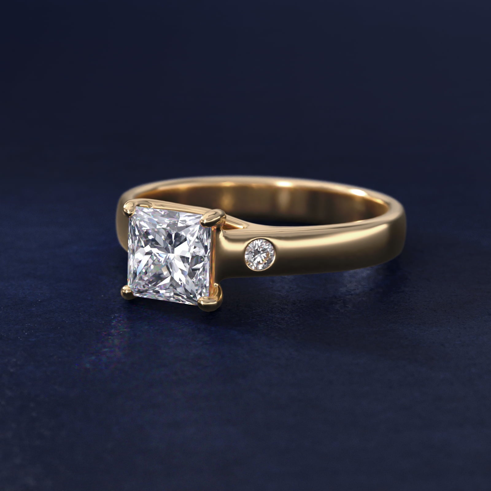 Cross Prong Solitaire Engagement Ring With Diamond Accent In 14K Yellow Gold By James Allen - Princess Center