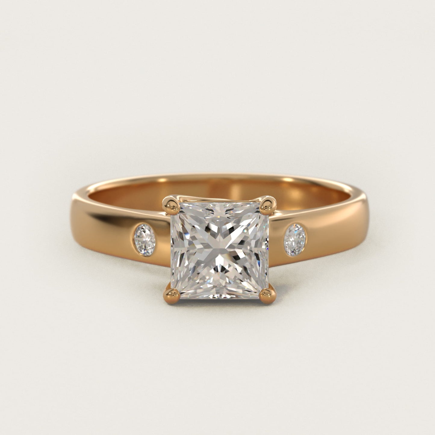 Cross Prong Solitaire Engagement Ring With Diamond Accent In 18k Yellow Gold By James Allen - Princess Center