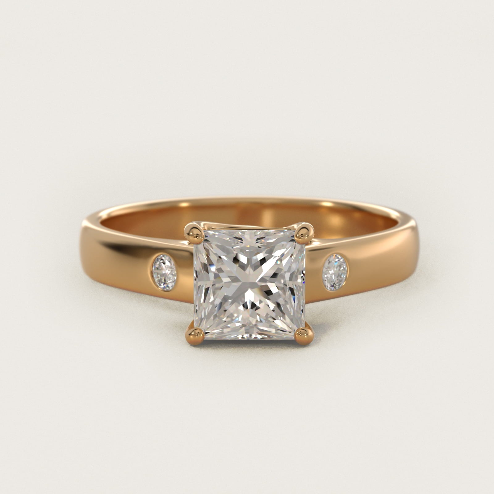 Cross Prong Solitaire Engagement Ring With Diamond Accent In 18k Yellow Gold By James Allen - Princess Center