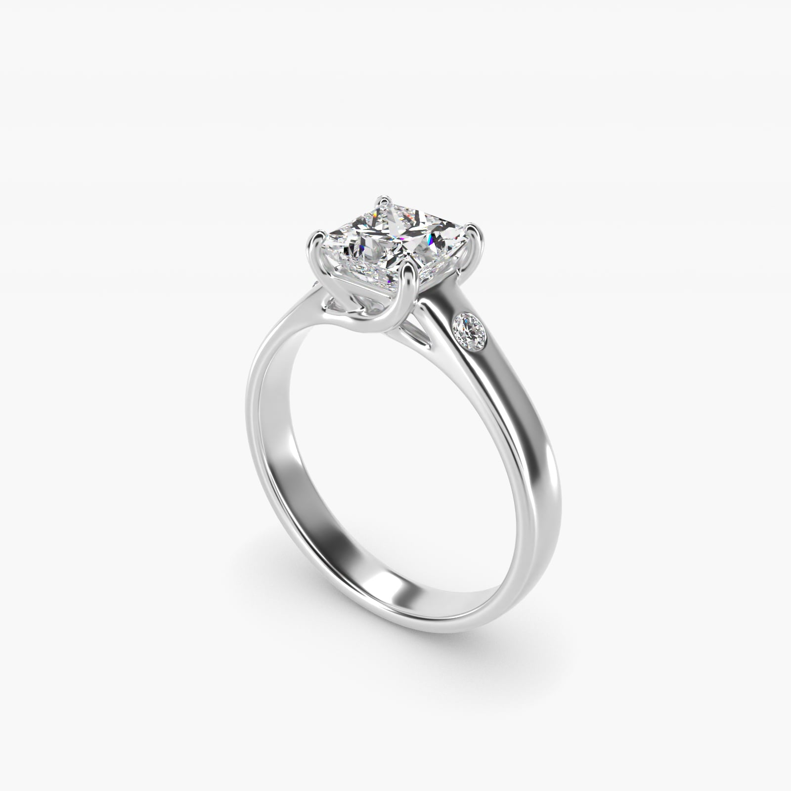 Cross Prong Solitaire Engagement Ring With Diamond Accent In Platinum By James Allen - Princess Center