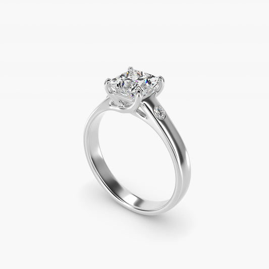 Cross Prong Solitaire Engagement Ring With Diamond Accent In Platinum By James Allen - Princess Center