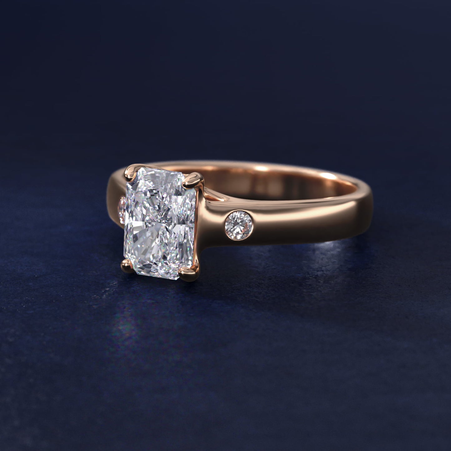 Cross Prong Solitaire Engagement Ring With Diamond Accent In 14K Rose Gold By James Allen - Radiant Center
