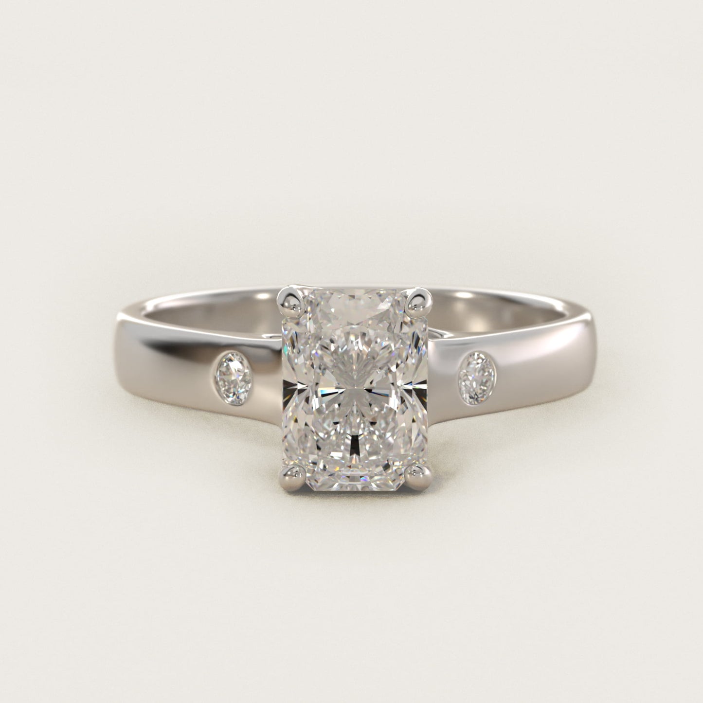 Cross Prong Solitaire Engagement Ring With Diamond Accent In 18k White Gold By James Allen - Radiant Center