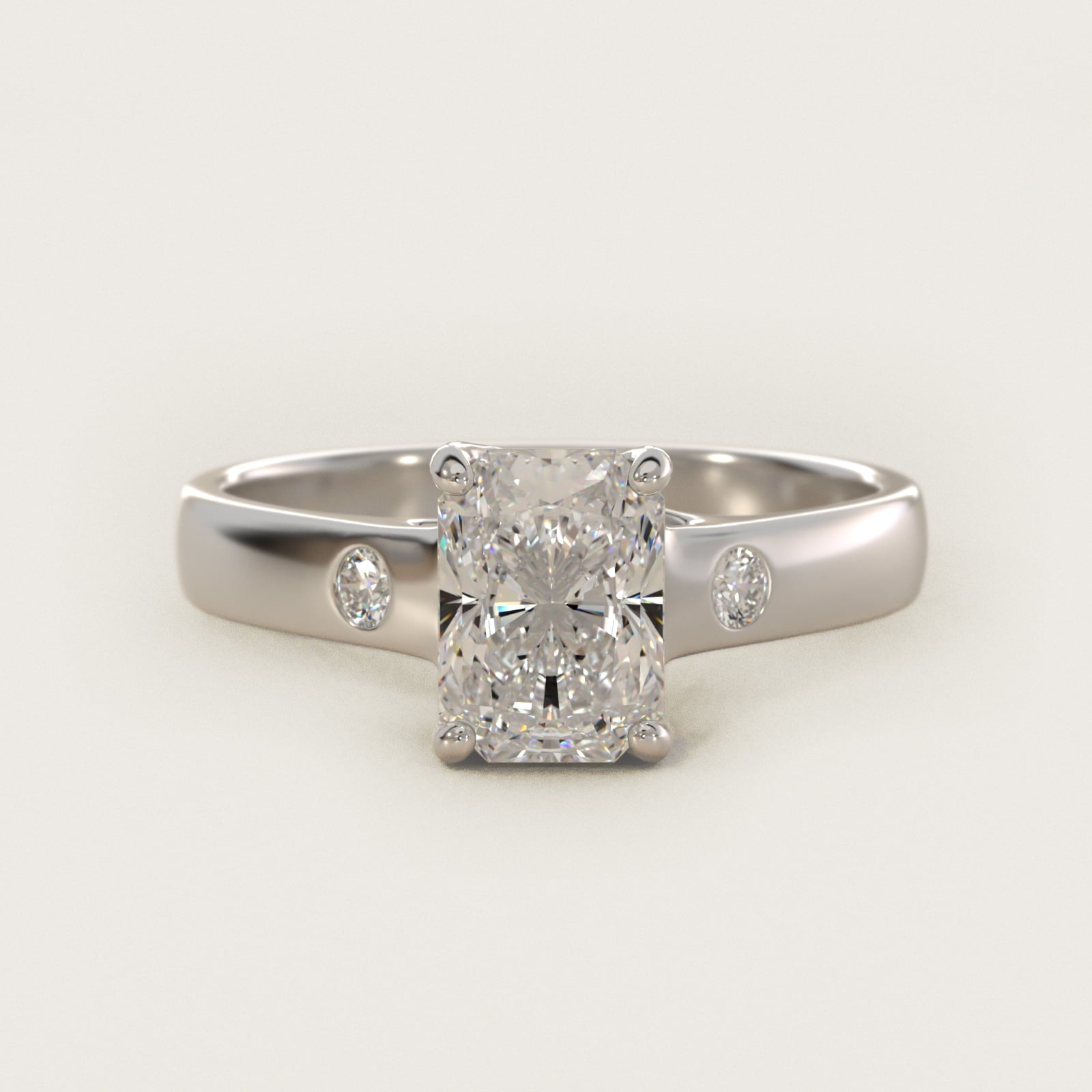Cross Prong Solitaire Engagement Ring With Diamond Accent In 18k White Gold By James Allen - Radiant Center