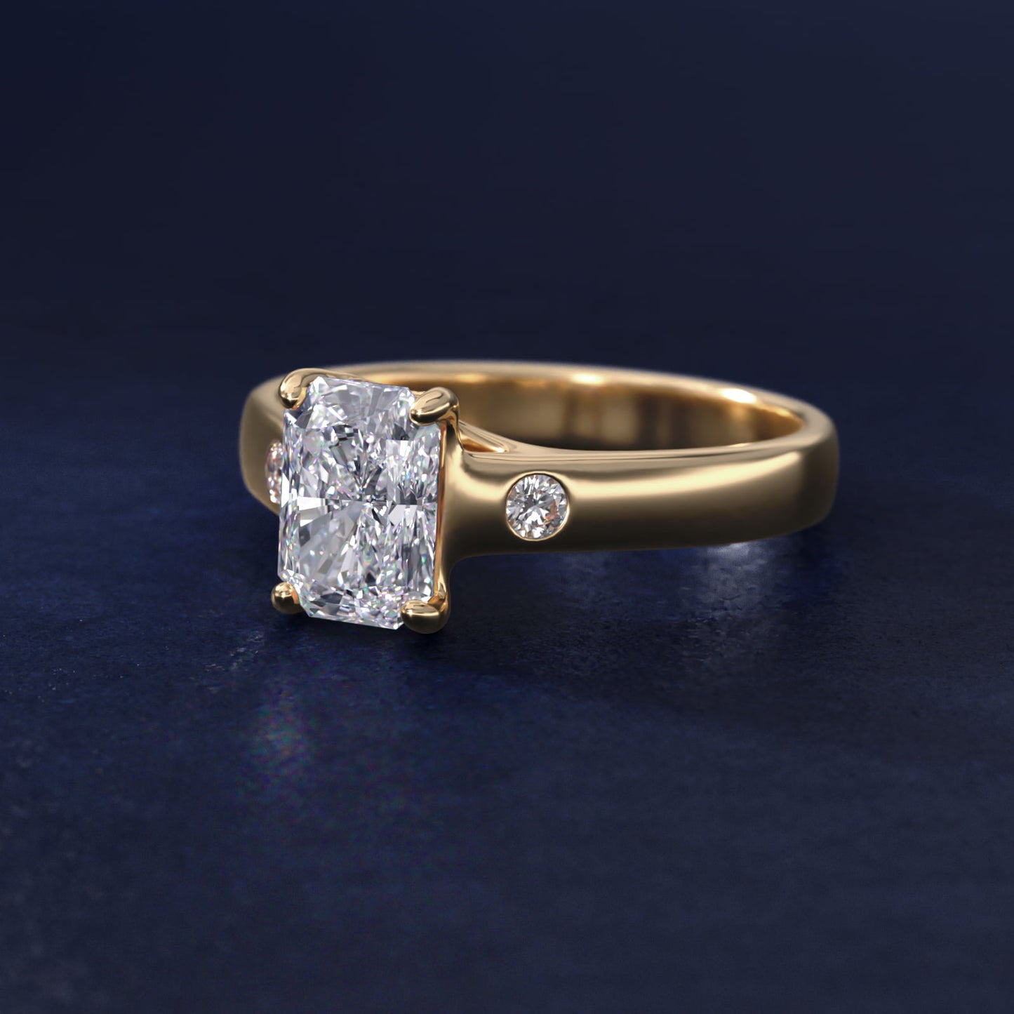 Cross Prong Solitaire Engagement Ring With Diamond Accent In 14K Yellow Gold By James Allen - Radiant Center
