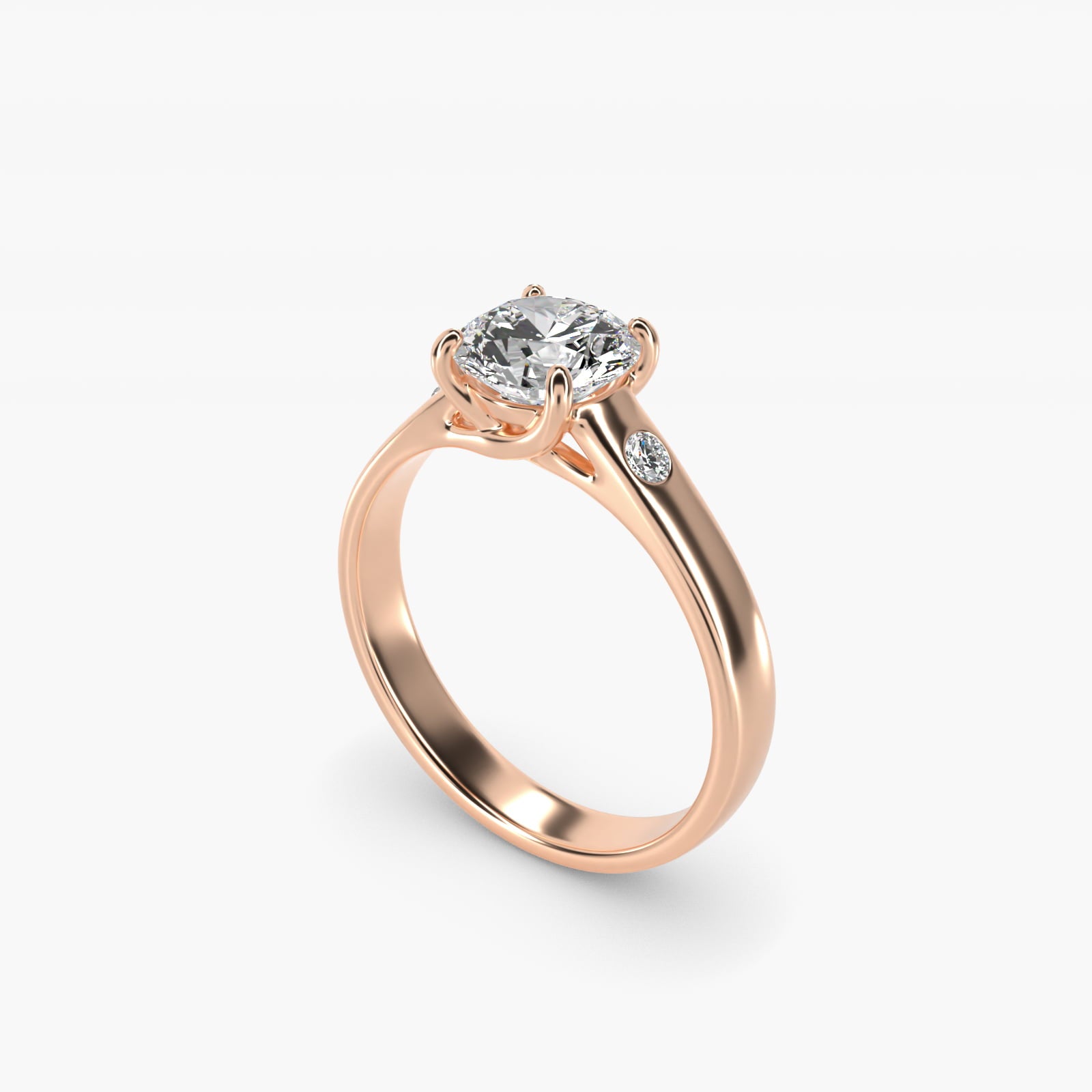 Cross Prong Solitaire Engagement Ring With Diamond Accent In 14K Rose Gold By James Allen - Round Center