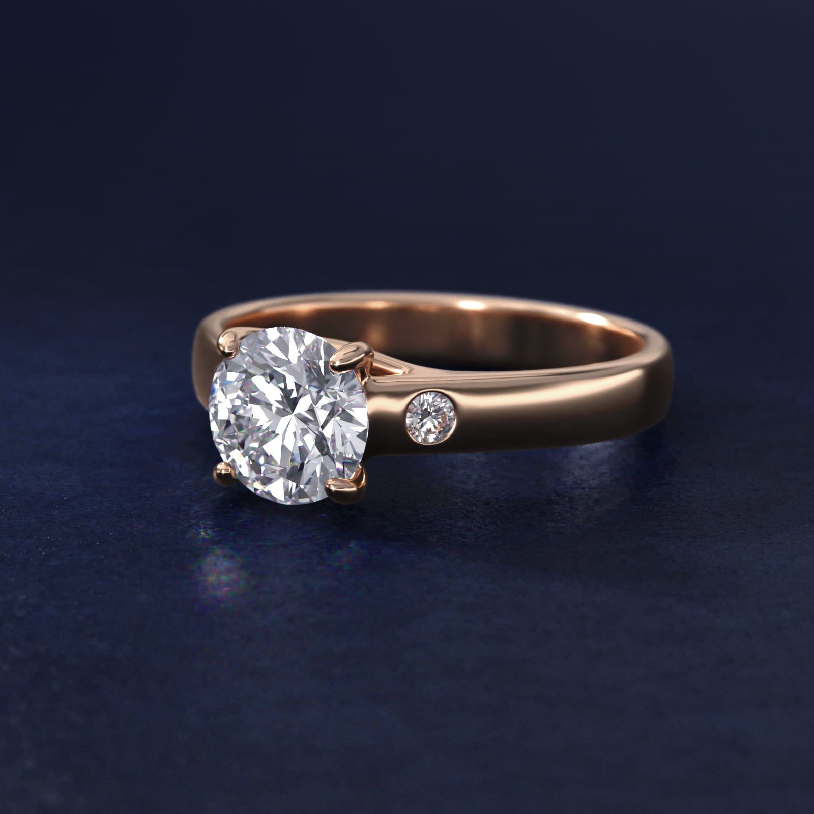 Cross Prong Solitaire Engagement Ring With Diamond Accent In 18k Rose Gold By James Allen - Round Center