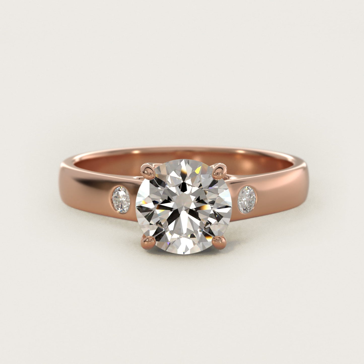 Cross Prong Solitaire Engagement Ring With Diamond Accent In 18k Rose Gold By James Allen - Round Center