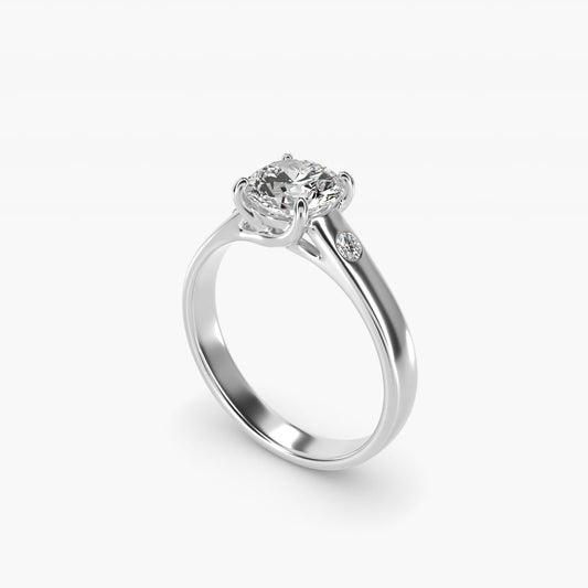 Cross Prong Solitaire Engagement Ring With Diamond Accent In 14K White Gold By James Allen - Round Center