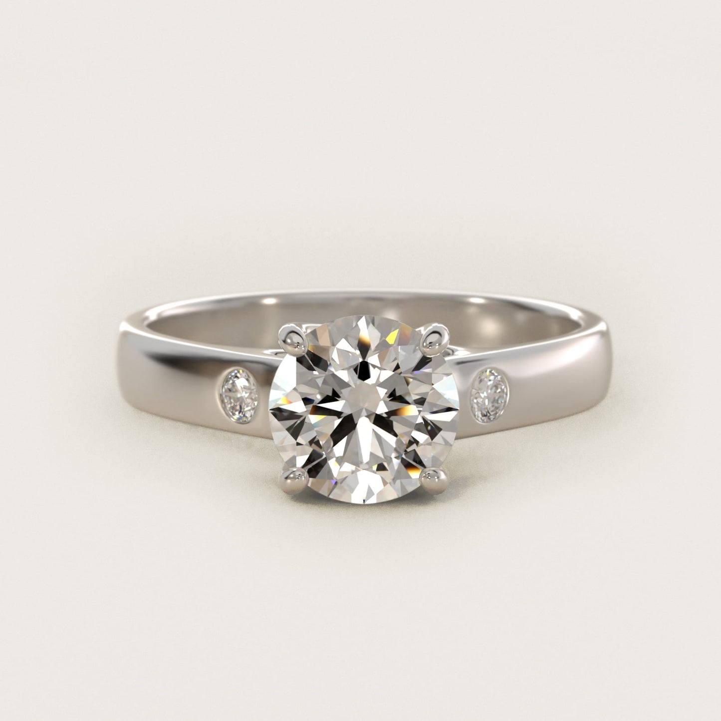 Cross Prong Solitaire Engagement Ring With Diamond Accent In 18k White Gold By James Allen - Round Center