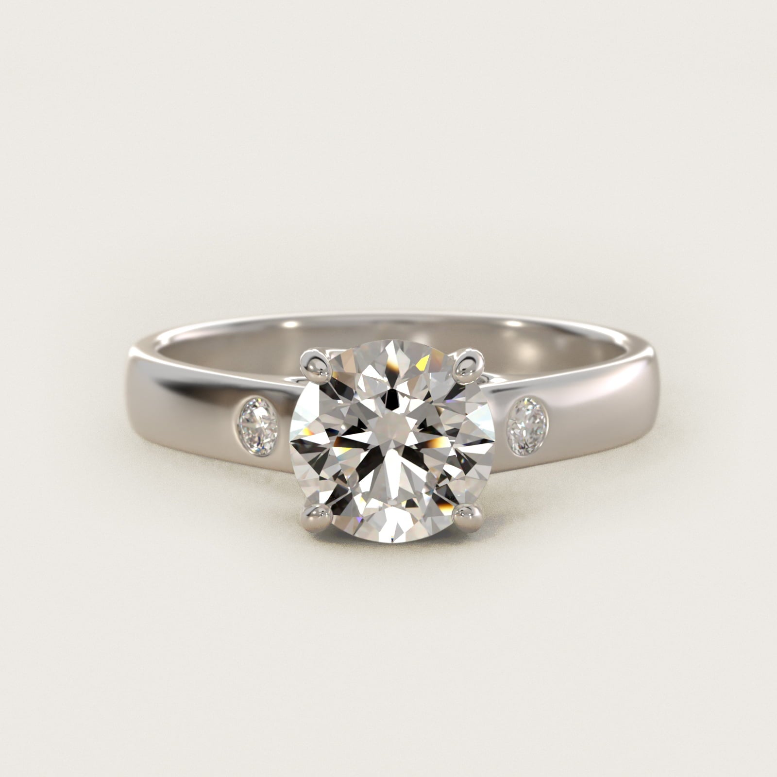 Cross Prong Solitaire Engagement Ring With Diamond Accent In 18k White Gold By James Allen - Round Center