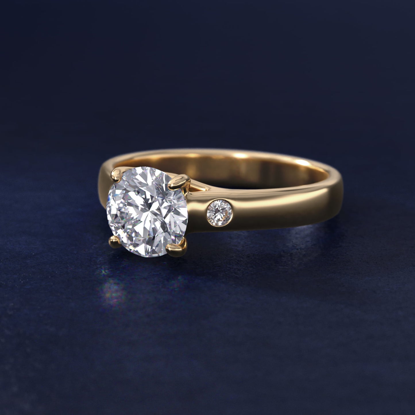 Cross Prong Solitaire Engagement Ring With Diamond Accent In 18k Yellow Gold By James Allen - Round Center