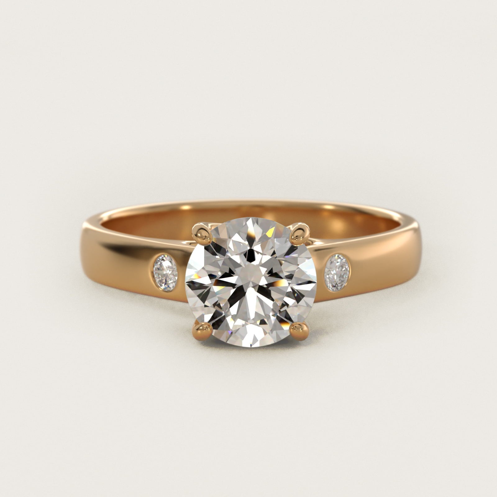 Cross Prong Solitaire Engagement Ring With Diamond Accent In 14K Yellow Gold By James Allen - Round Center