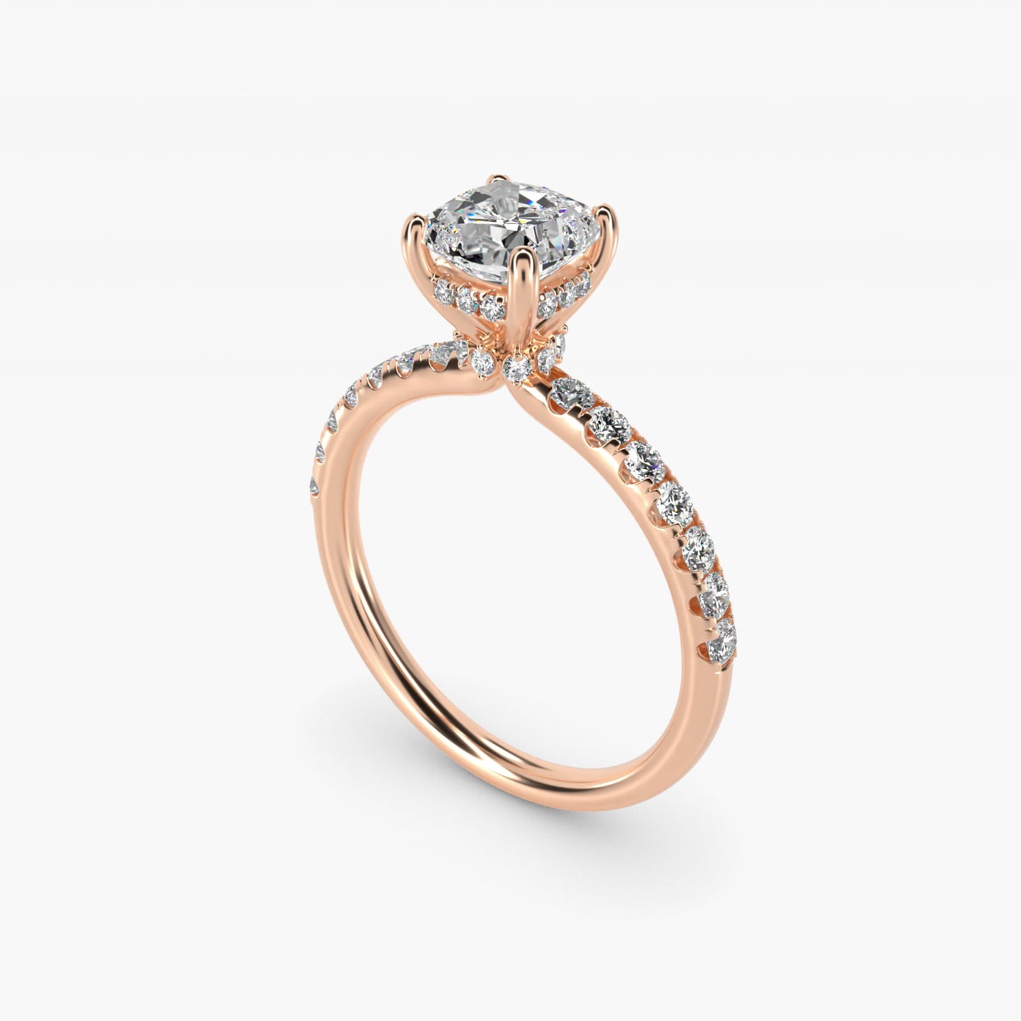 Crown PavŽ Hidden Halo Diamond Engagement Ring In 14K Rose Gold By James Allen - Cushion Center
