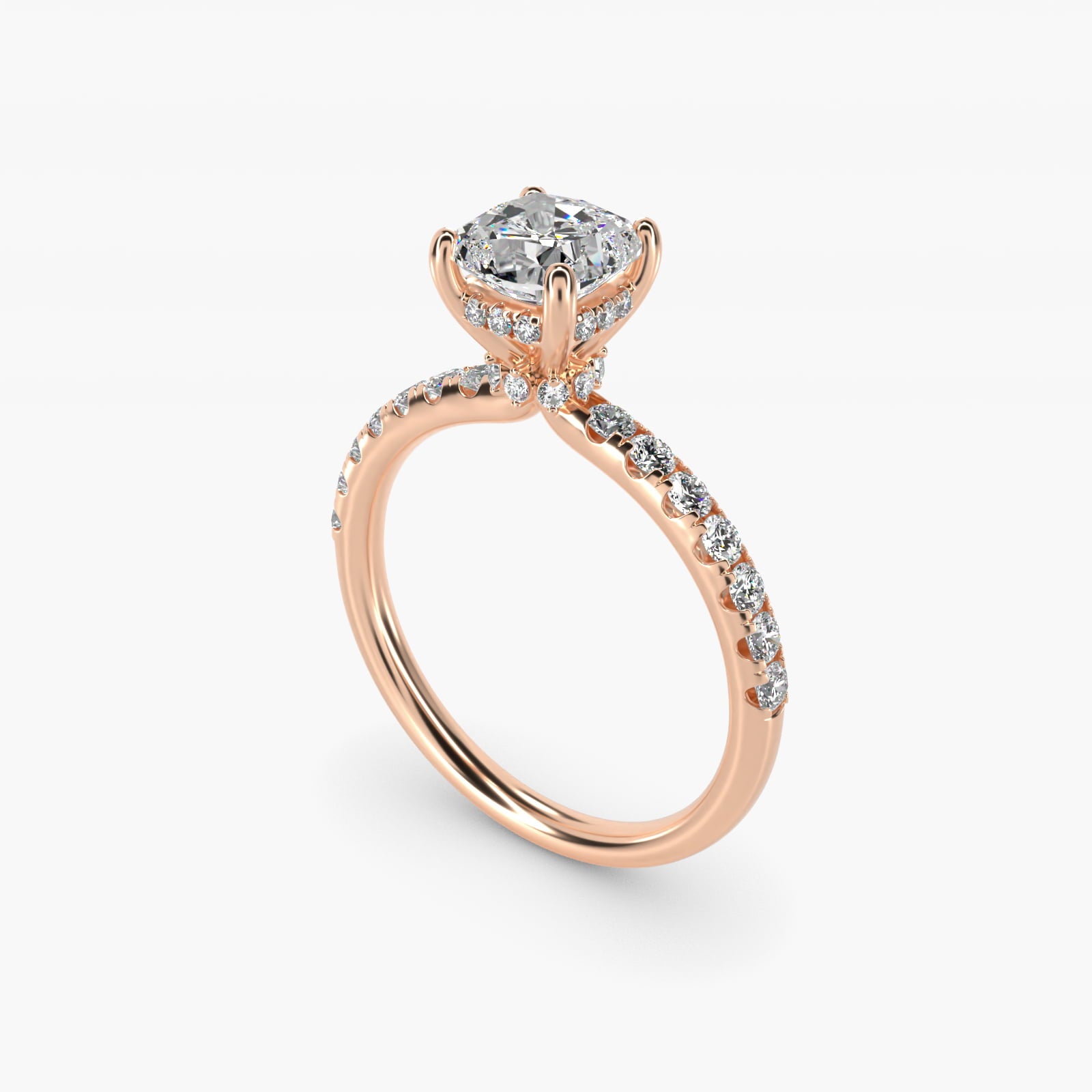 Crown PavŽ Hidden Halo Diamond Engagement Ring In 14K Rose Gold By James Allen - Cushion Center