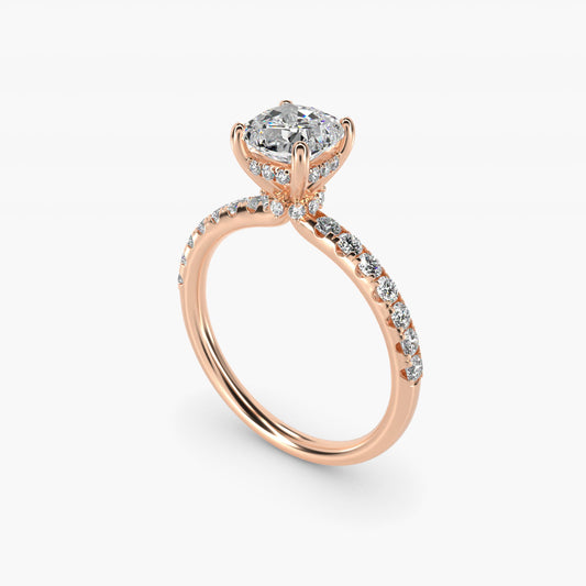 Crown PavŽ Hidden Halo Diamond Engagement Ring In 14K Rose Gold By James Allen - Cushion Center