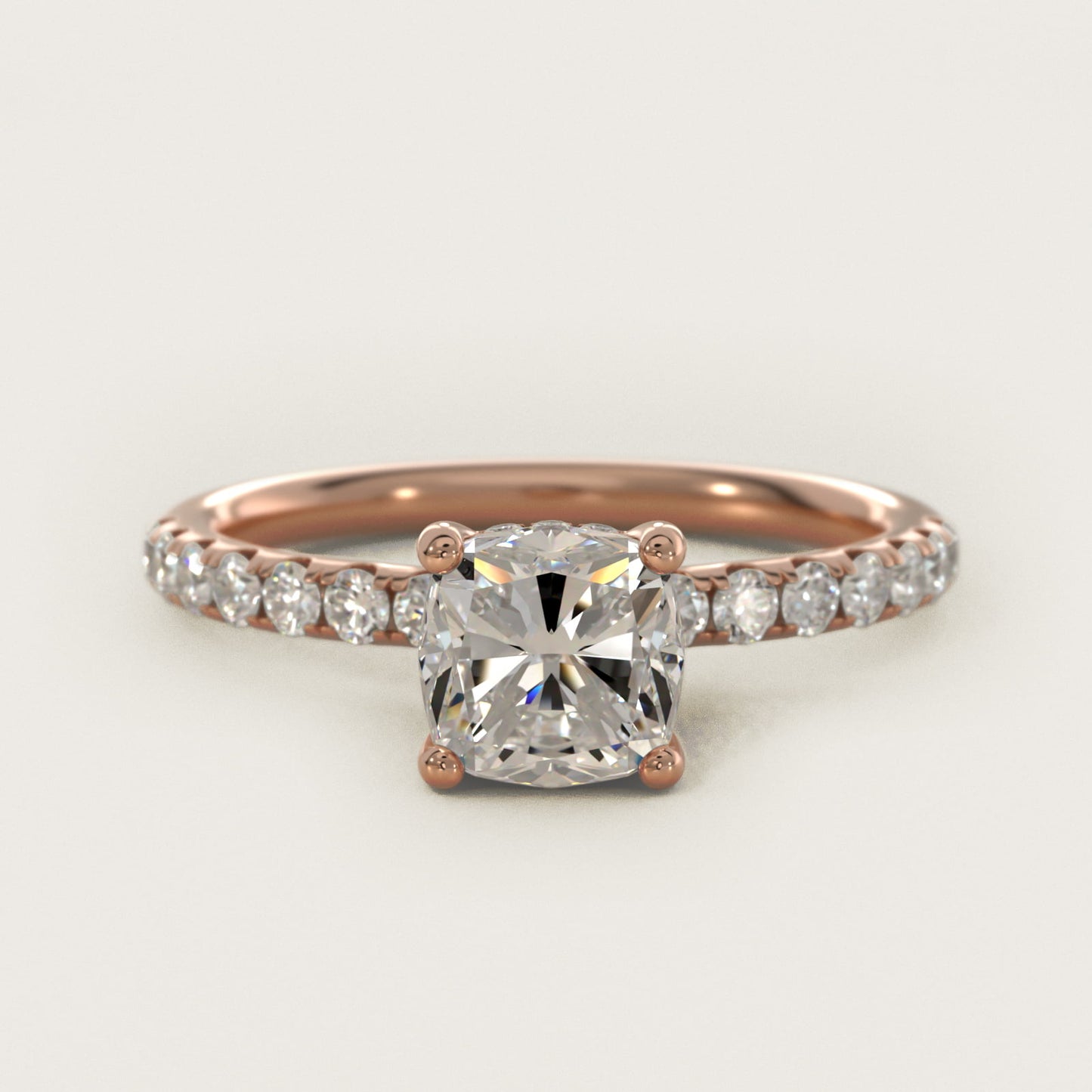 Crown PavŽ Hidden Halo Diamond Engagement Ring In 14K Rose Gold By James Allen - Cushion Center