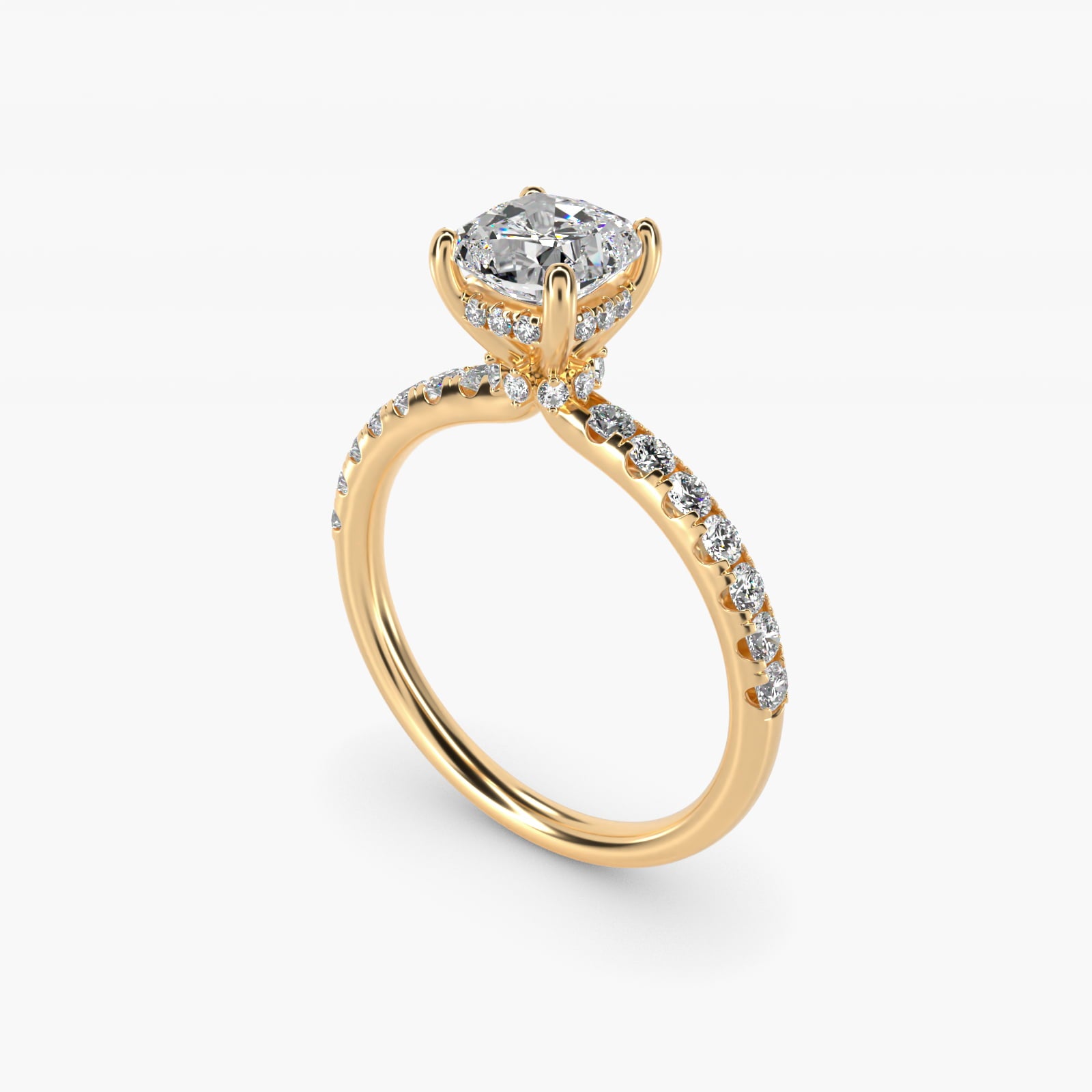 Crown PavŽ Hidden Halo Diamond Engagement Ring In 18k Yellow Gold By James Allen - Cushion Center
