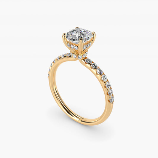 Crown PavŽ Hidden Halo Diamond Engagement Ring In 18k Yellow Gold By James Allen - Cushion Center