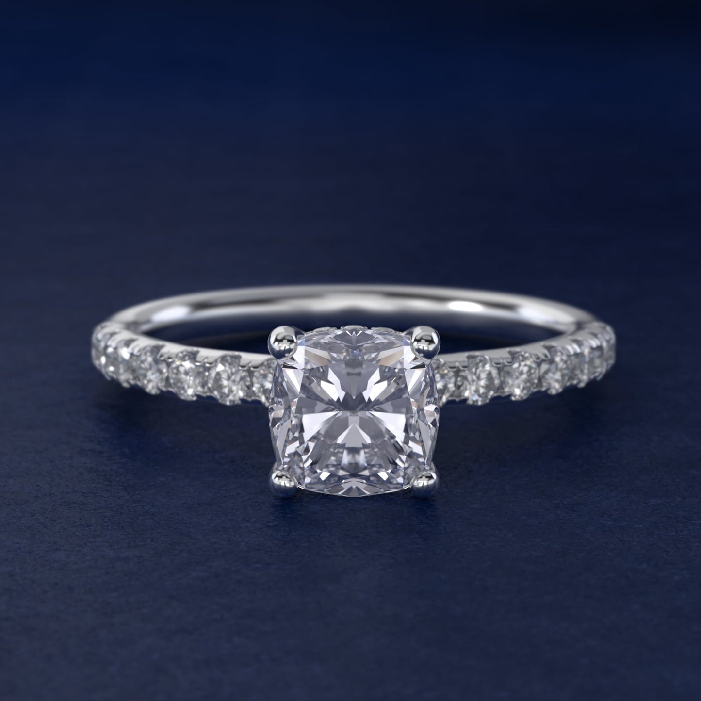Crown PavŽ Hidden Halo Diamond Engagement Ring In Platinum By James Allen - Cushion Center
