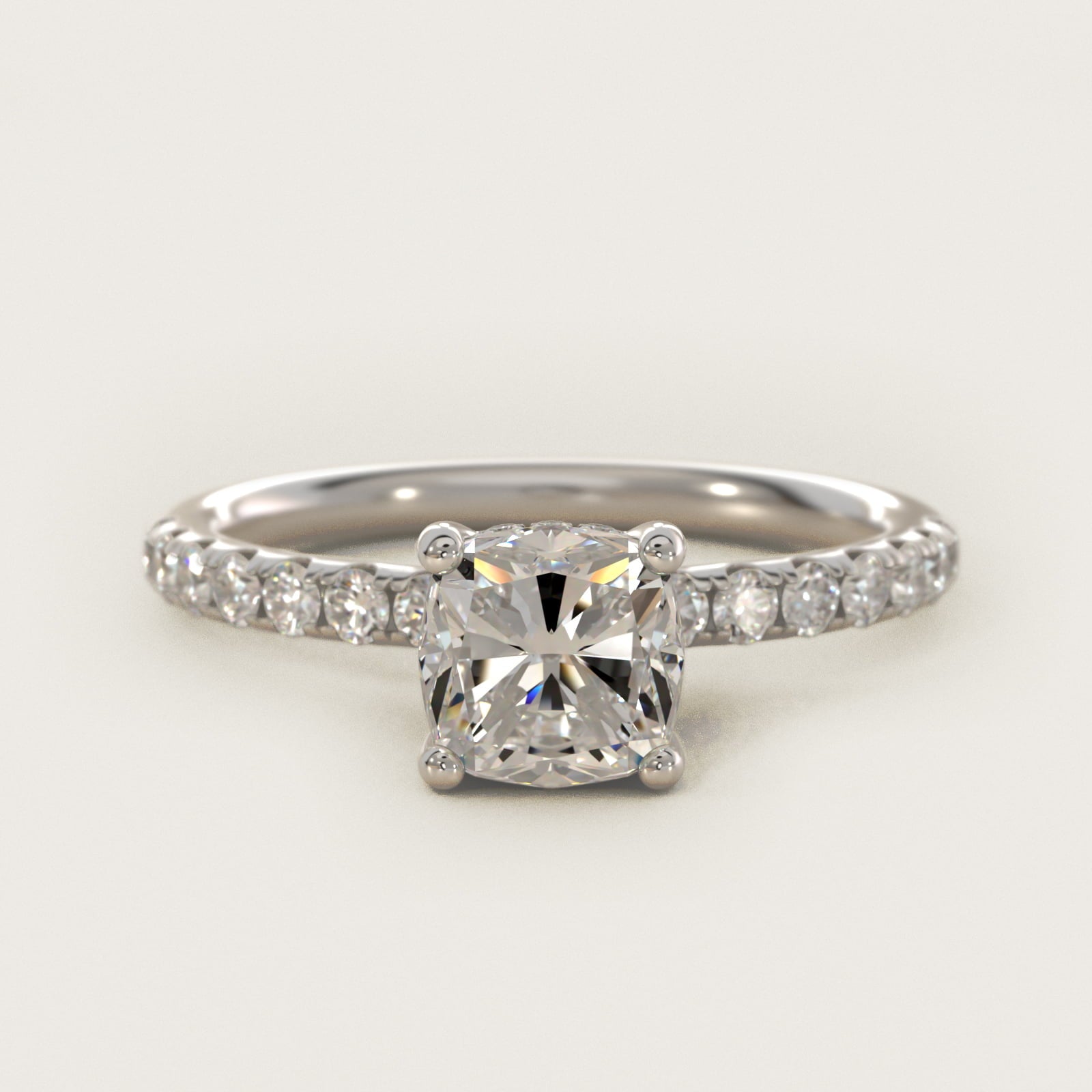 Crown PavŽ Hidden Halo Diamond Engagement Ring In Platinum By James Allen - Cushion Center