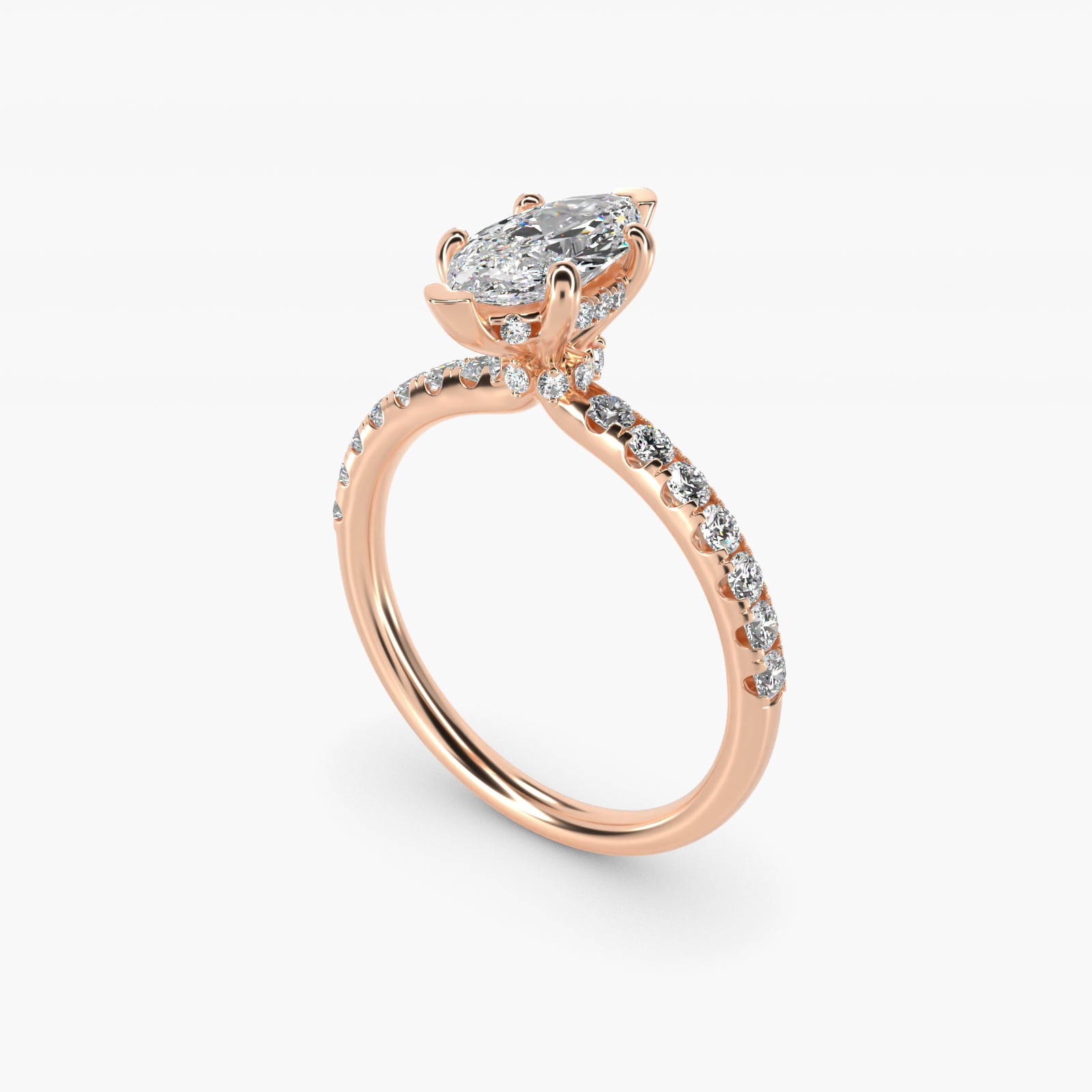 Crown PavŽ Hidden Halo Diamond Engagement Ring In 14K Rose Gold By James Allen - Marquise Center
