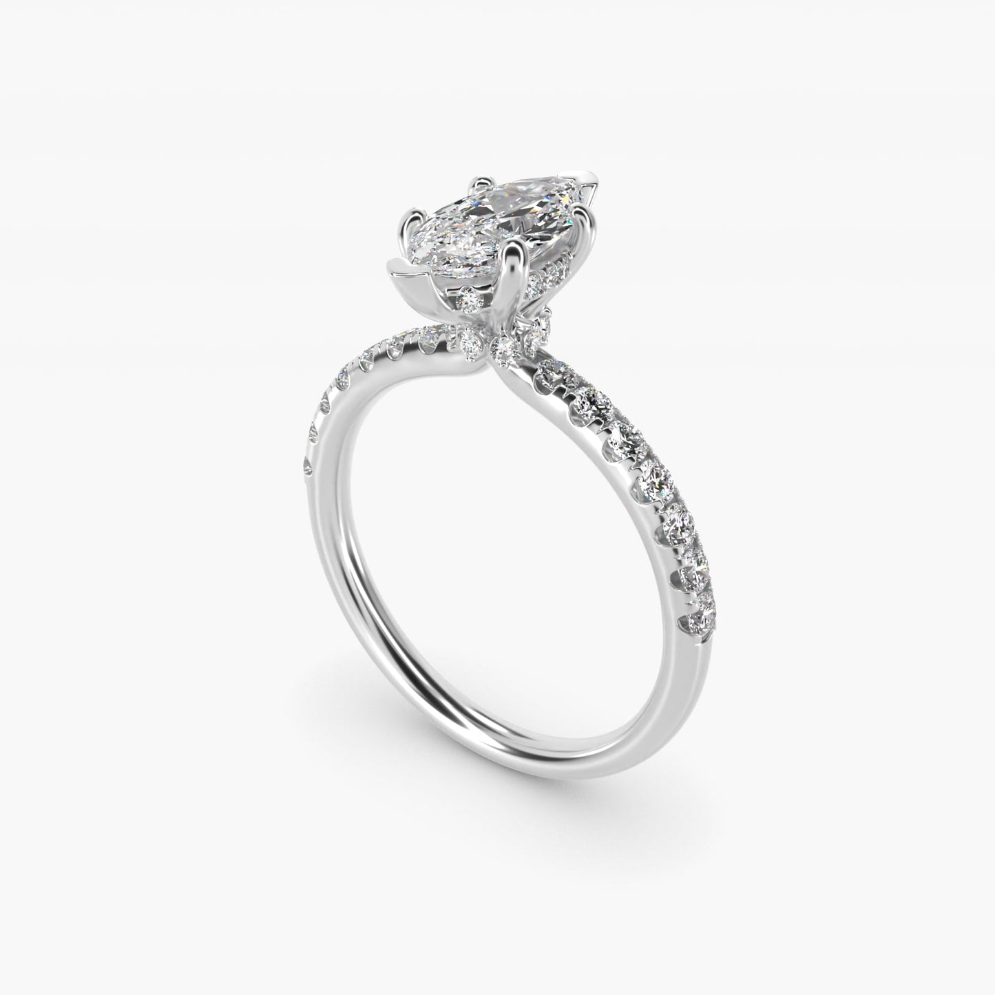 Crown PavŽ Hidden Halo Diamond Engagement Ring In 18k White Gold By James Allen - Marquise Center