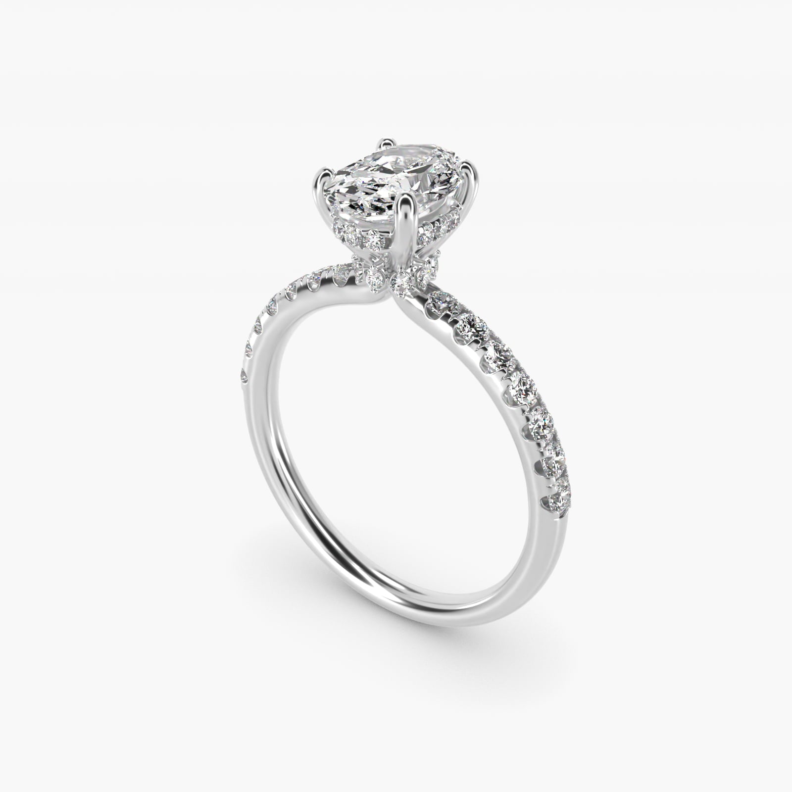 Crown PavŽ Hidden Halo Diamond Engagement Ring In 14K White Gold By James Allen - Oval Center