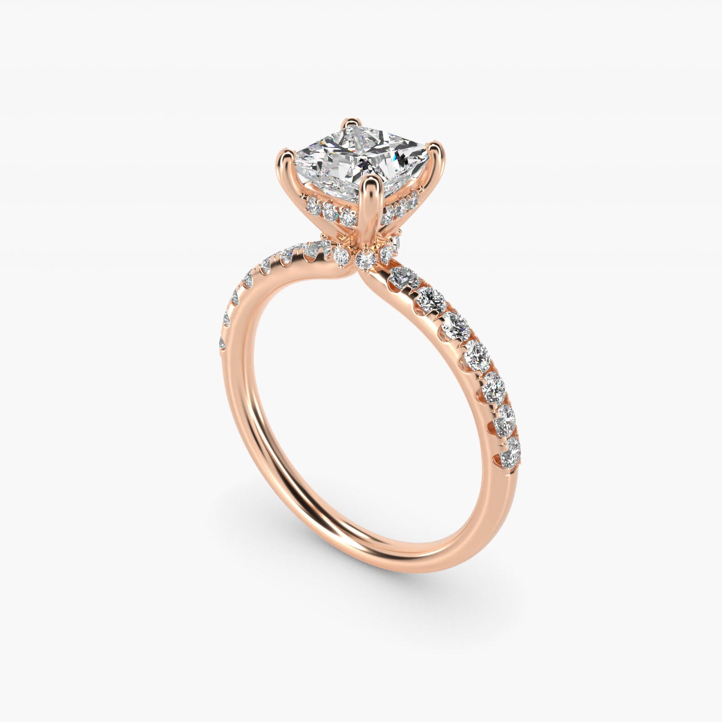 Crown PavŽ Hidden Halo Diamond Engagement Ring In 18k Rose Gold By James Allen - Princess Center