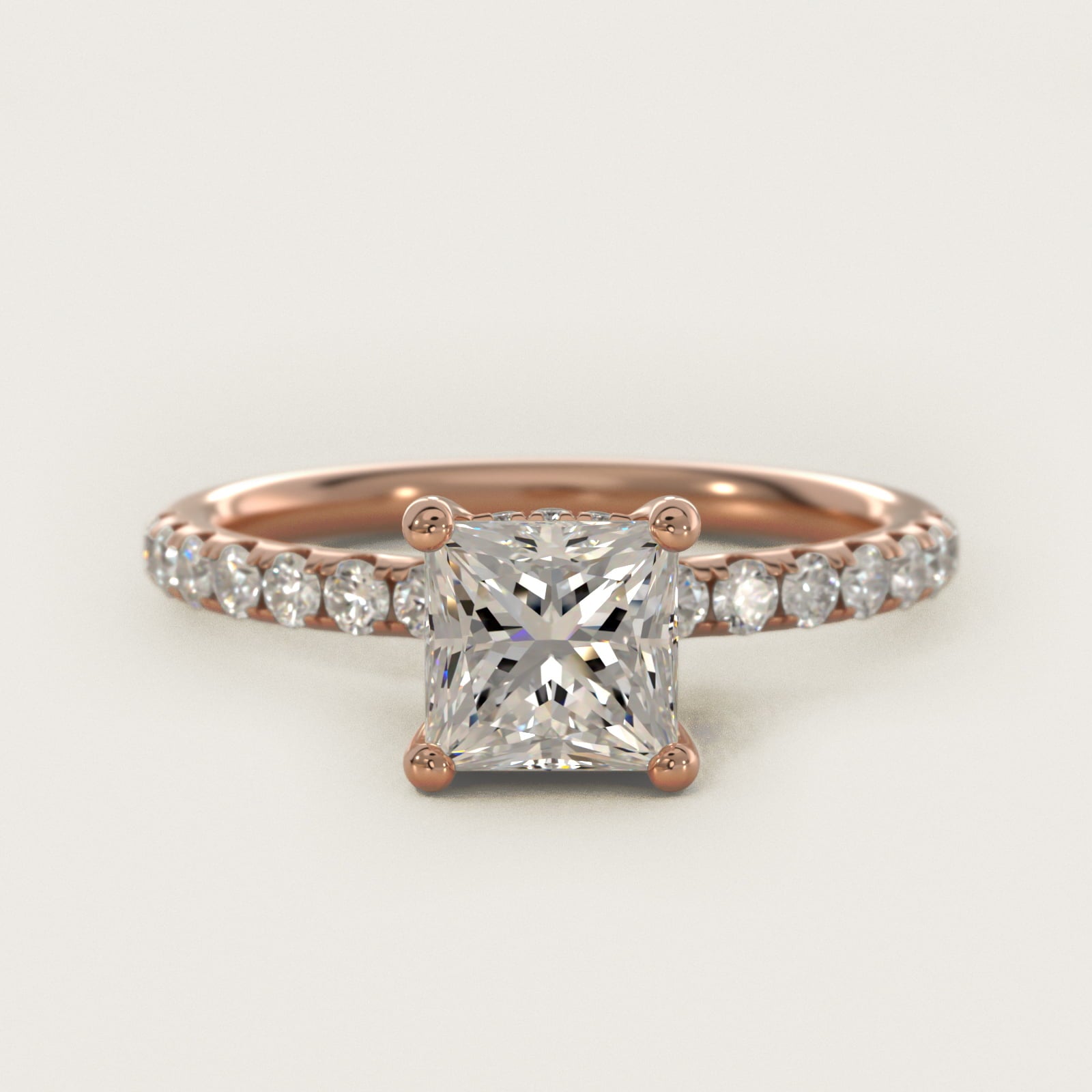 Crown PavŽ Hidden Halo Diamond Engagement Ring In 18k Rose Gold By James Allen - Princess Center
