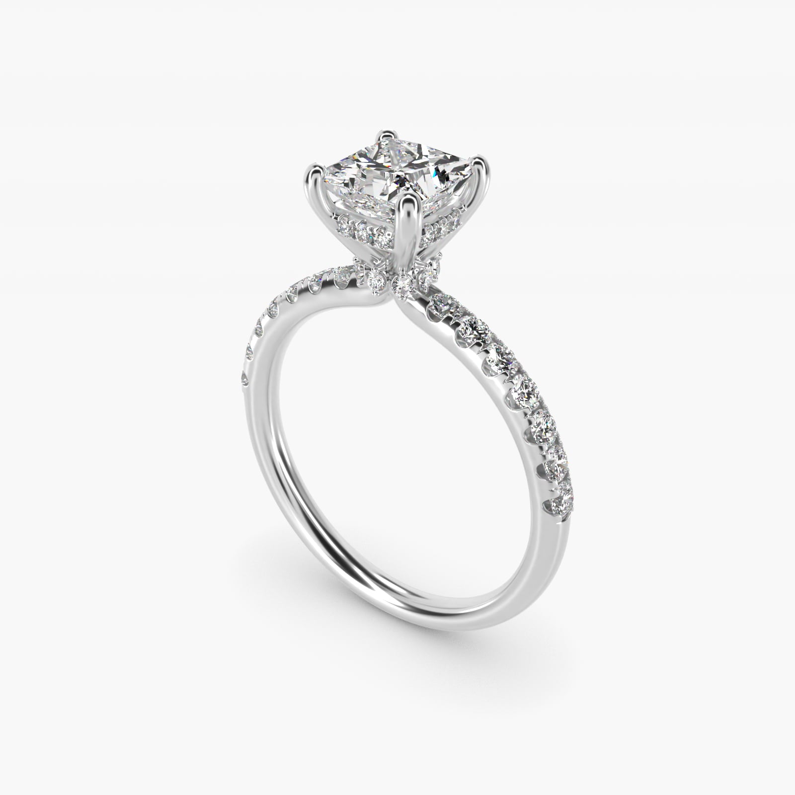 Crown PavŽ Hidden Halo Diamond Engagement Ring In 14K White Gold By James Allen - Princess Center