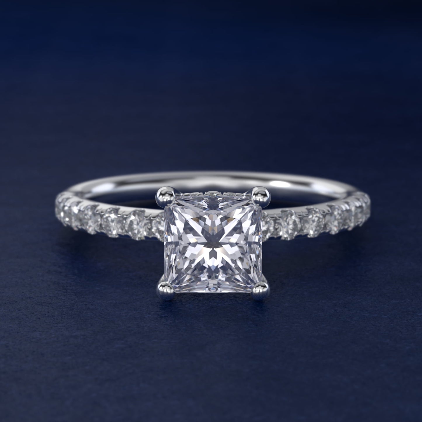 Crown PavŽ Hidden Halo Diamond Engagement Ring In 14K White Gold By James Allen - Princess Center